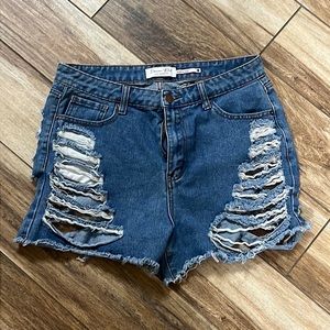 Denim blvd blue distressed denim shorts